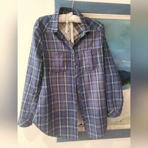 Aratta Blue Silent Journey Plaid Shirt, Original Buttons Excellent Condition